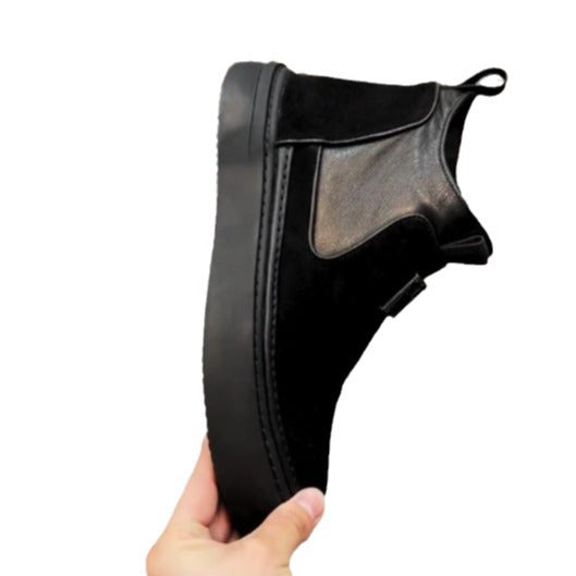 Men's Autumn Slip-on Pure Black Tide Cotton Men's Casual Leather Shoes