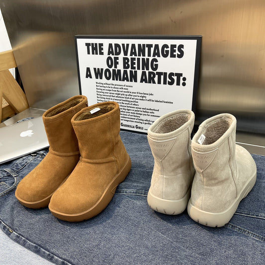 Women's Winter Triangle Mark Ankle Real With Fleece Lining Snow Boots