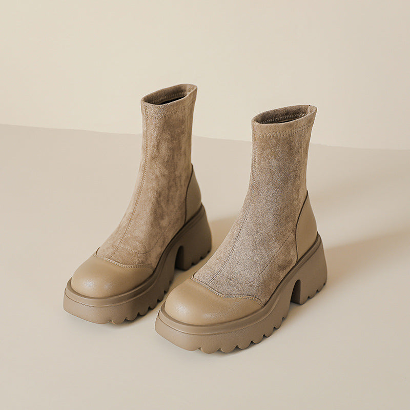 Thick Bottom Thin Female Niche Stitching Boots