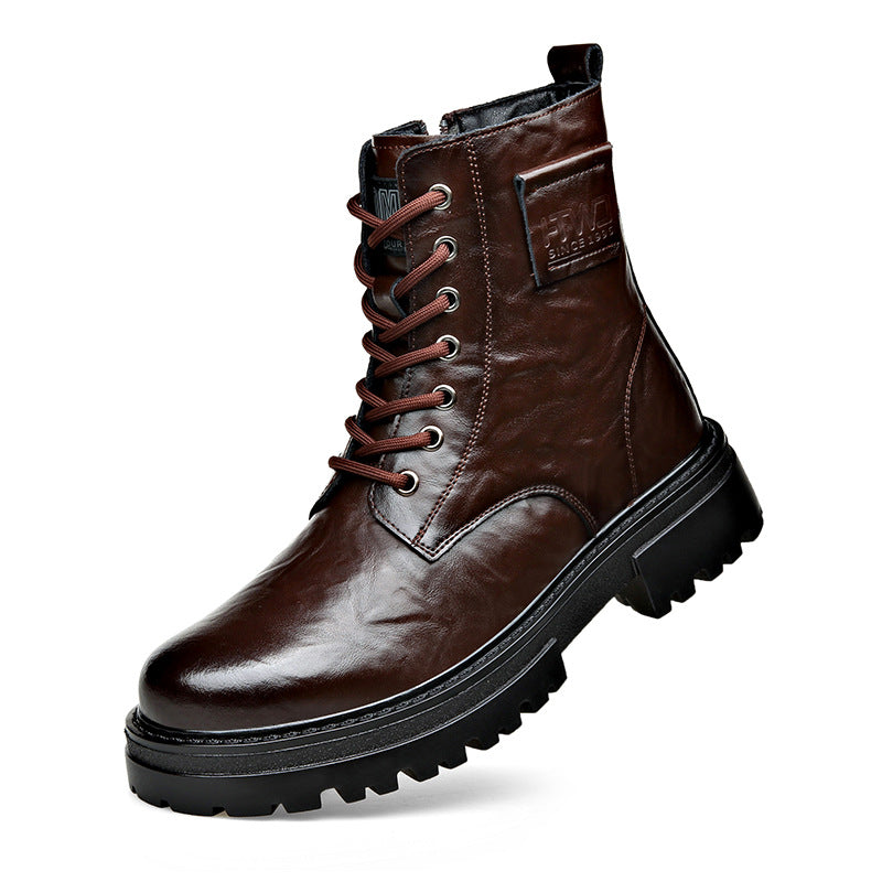 Men's Cowhide Martin Trendy Side Zipper Worker Boots