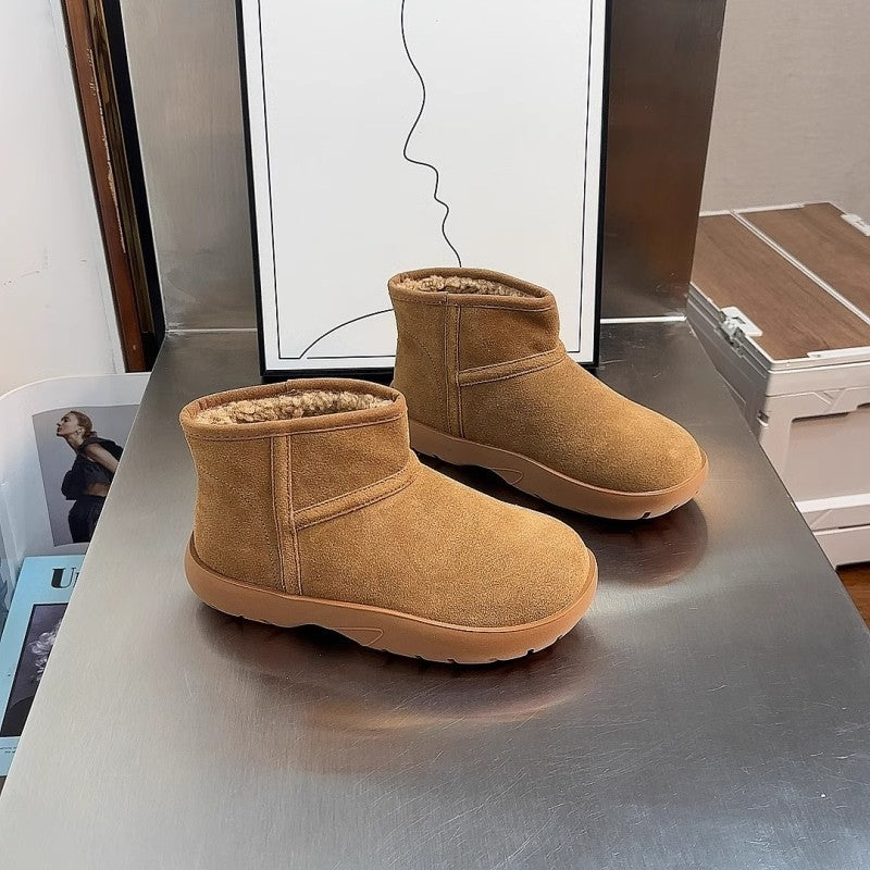 Women's Real Fur Integrated Fleece-lined Thickened Short Snow Boots