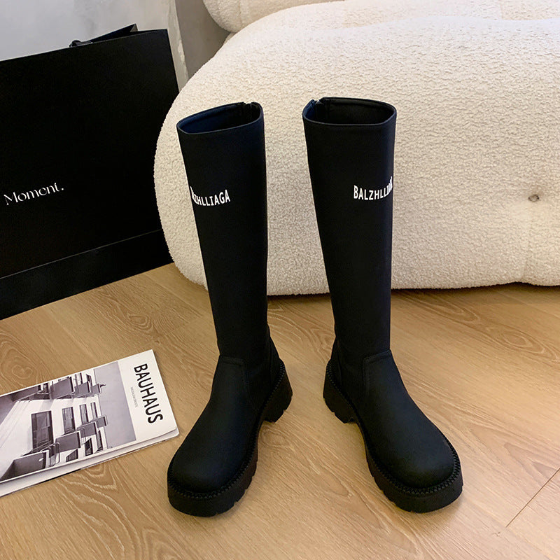Women's Plus Size Letter Thick Leg Big Tube Circumference Knight Boots