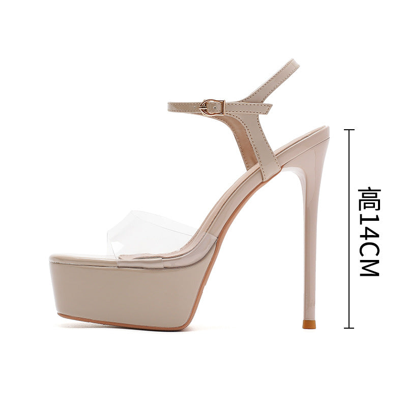 Women's Transparent Open Toe High-heeled Sexy Waterproof High Heeled Sandals