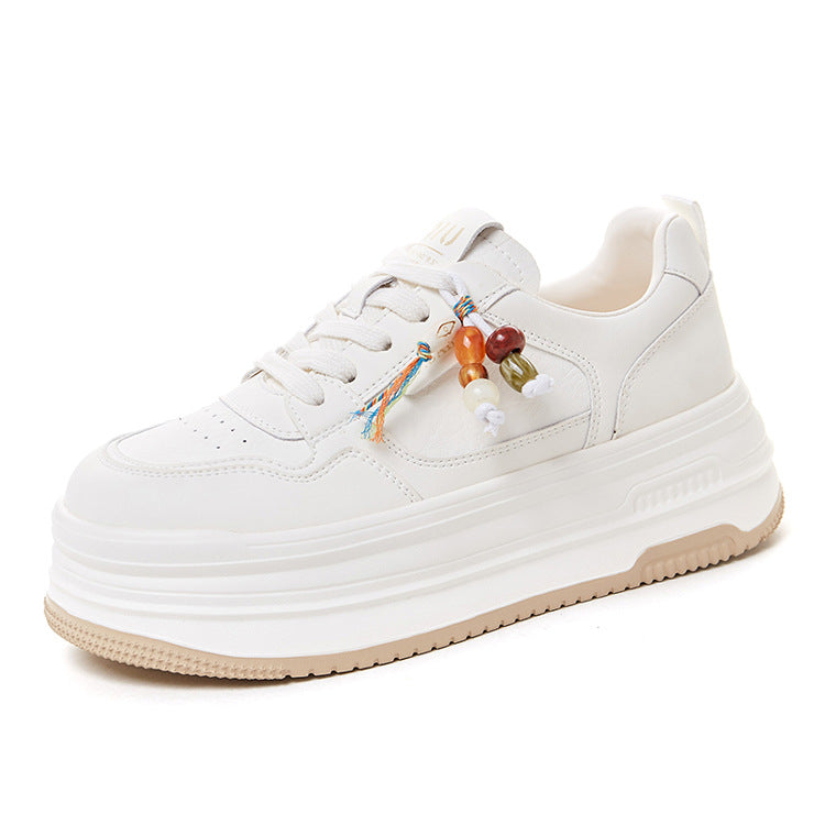 Women's Genuine Beaded Ugly Trendy White Autumn Sneakers