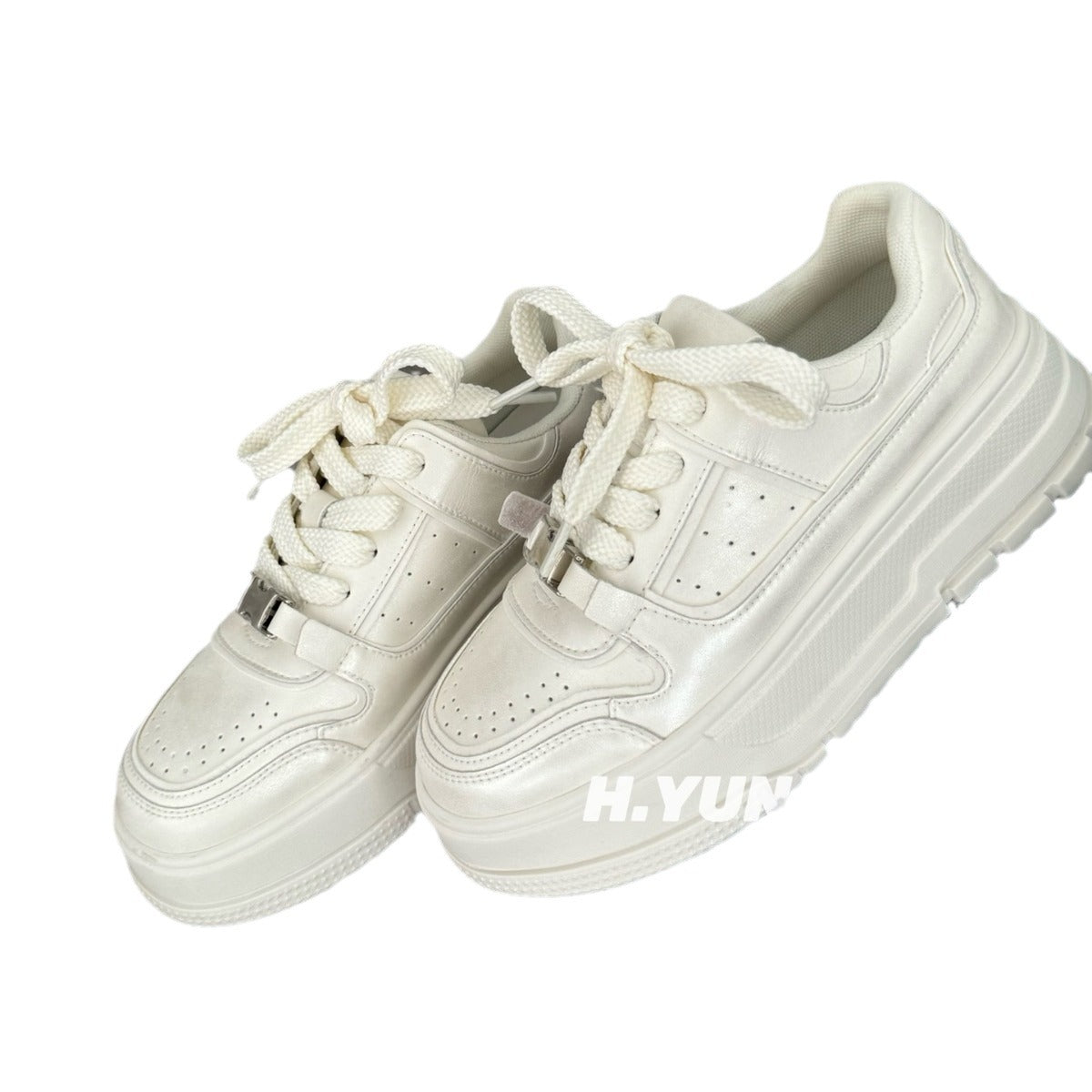Women's Genuine Platform White Fashion Retro Distressed Sports Sneakers