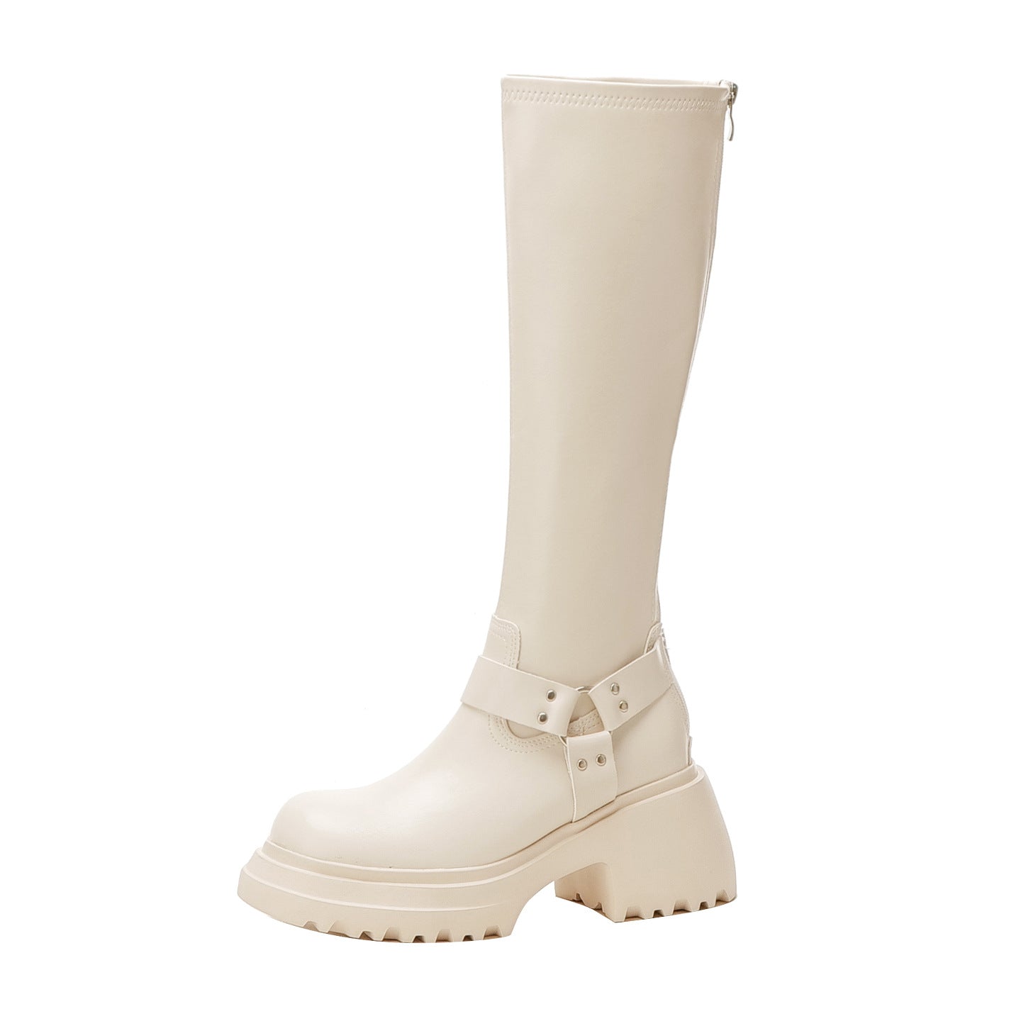 High Tube Below The Knee Thick Bottom Chunky Women's Leather Boots