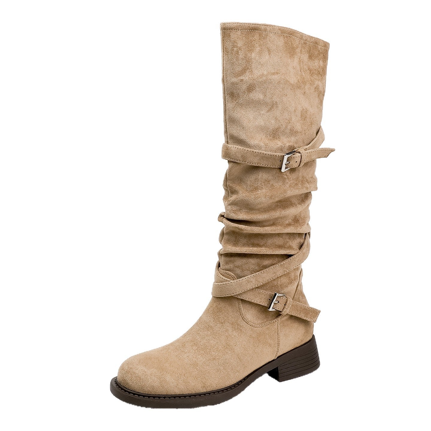 Women's Toe Elegance Retro Suede Long Martin High-heel Chunky French Women's Leather Boots