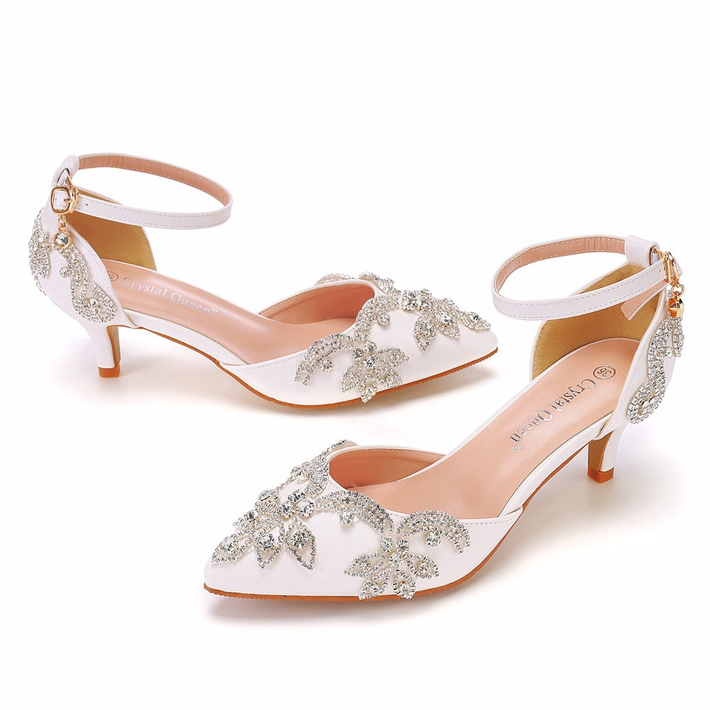 Women's Plus Size Low Hollowed White Rhinestone Sandals