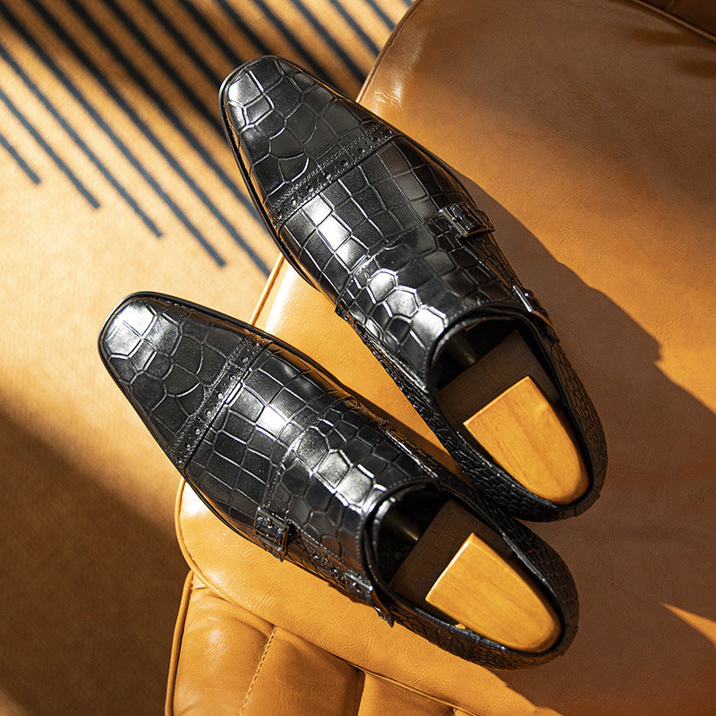 Men's Slip On Business Formal Wear Cowhide Square Casual Shoes