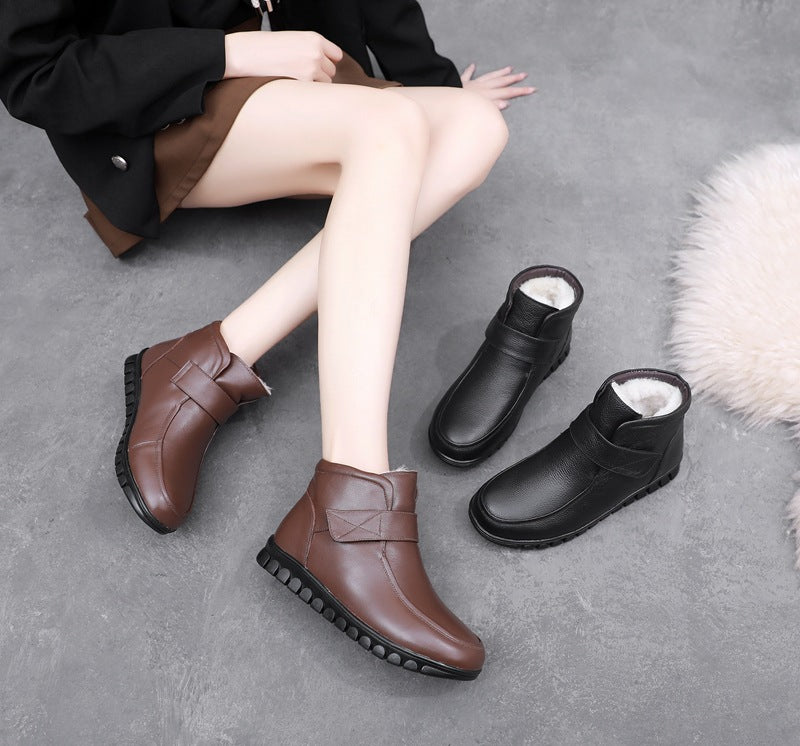 Women's Mother's Cotton Winter Thermal Cowhide Soft Bottom Women's Shoes