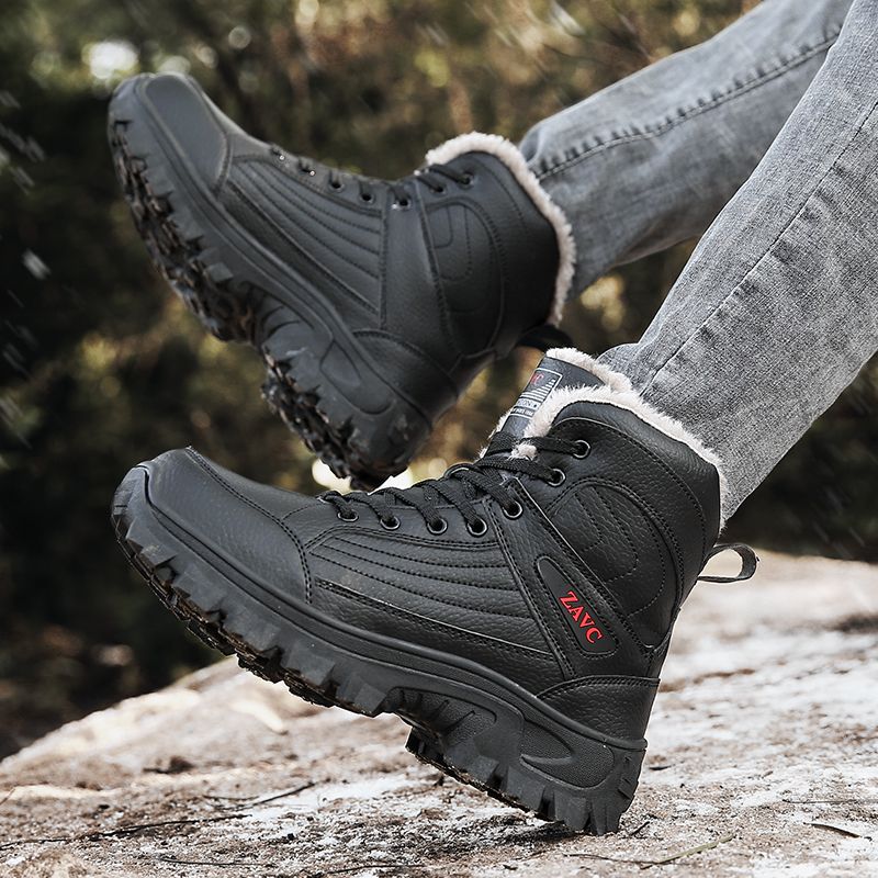 Men's Cotton Outdoor Black Dad Fleece Lined Snow Boots