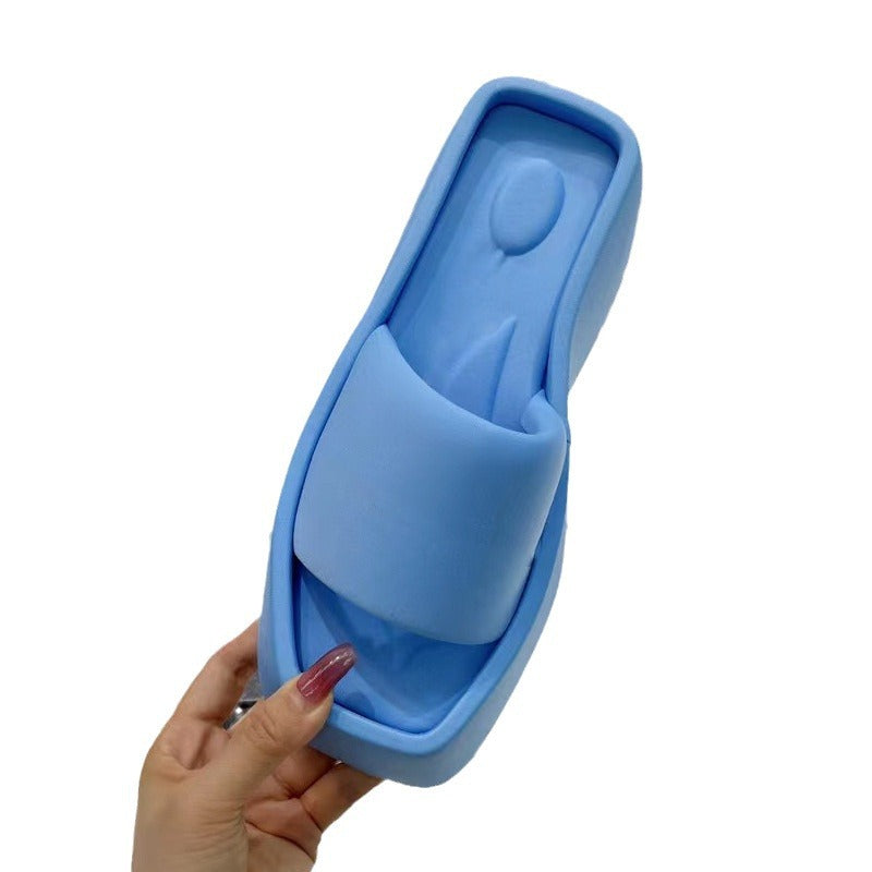 Women's Waterproof Height Increasing Square Head Cloth Slippers