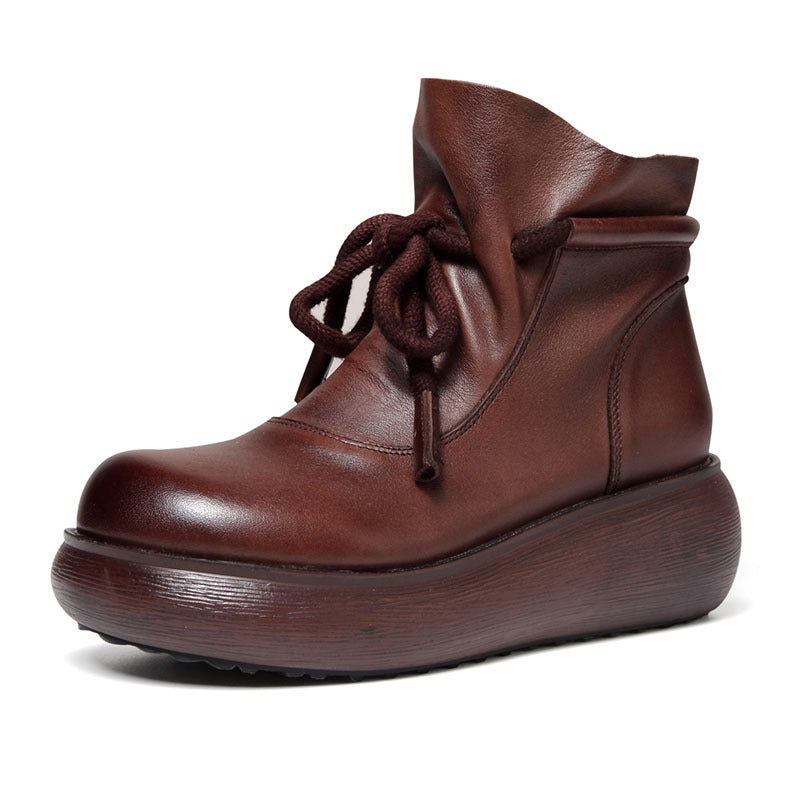 Women's First Layer Of Cowhide Platform Wedge Boots