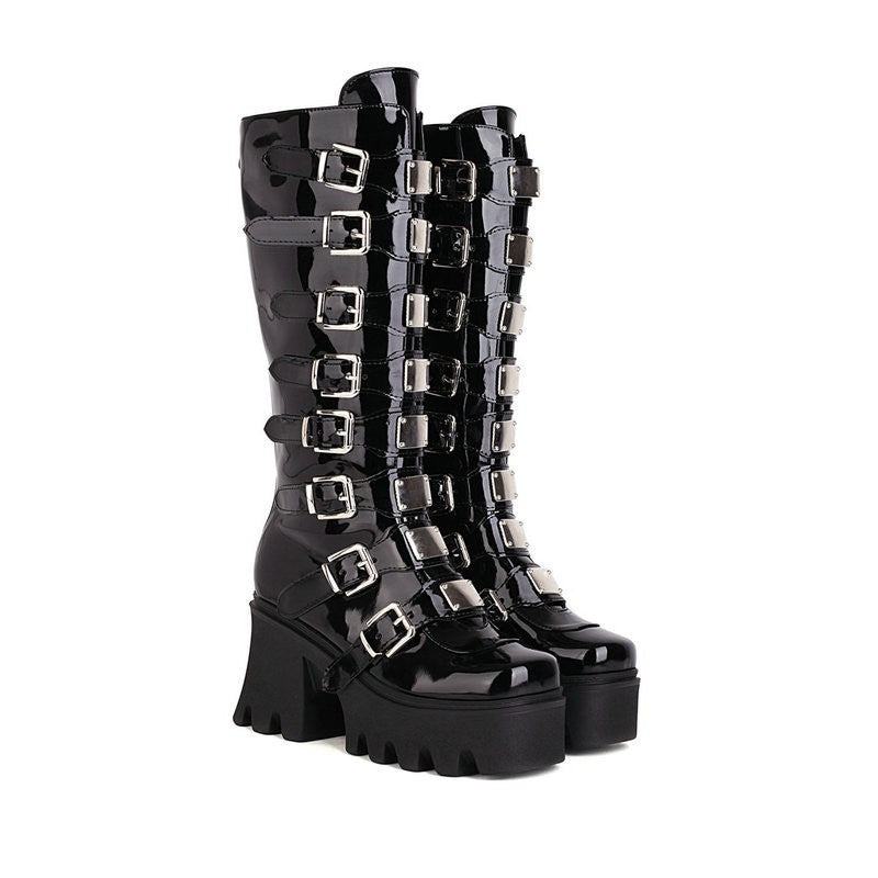 Women's New Punk Platform Thigh Black Boots