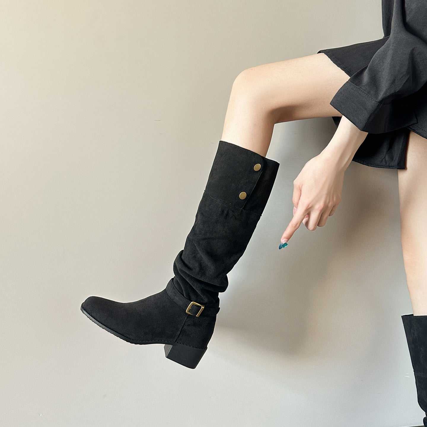Suede French Below The Knee Retro Women's Leather Boots