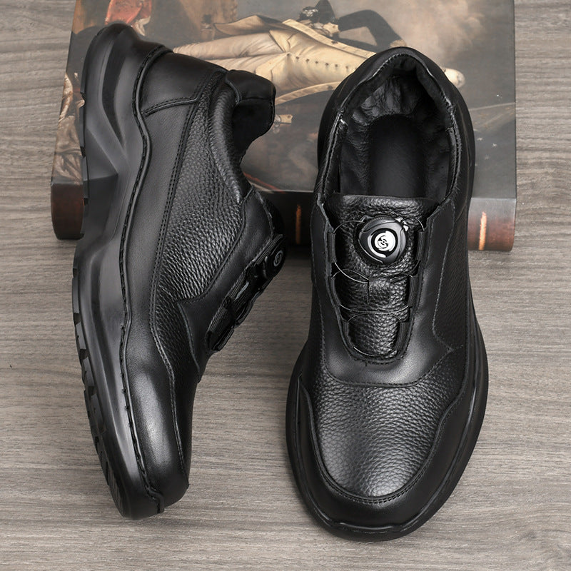 Men's Versatile Button Automatic Buckle Commute Leisure Thick Men's Casual Leather Shoes