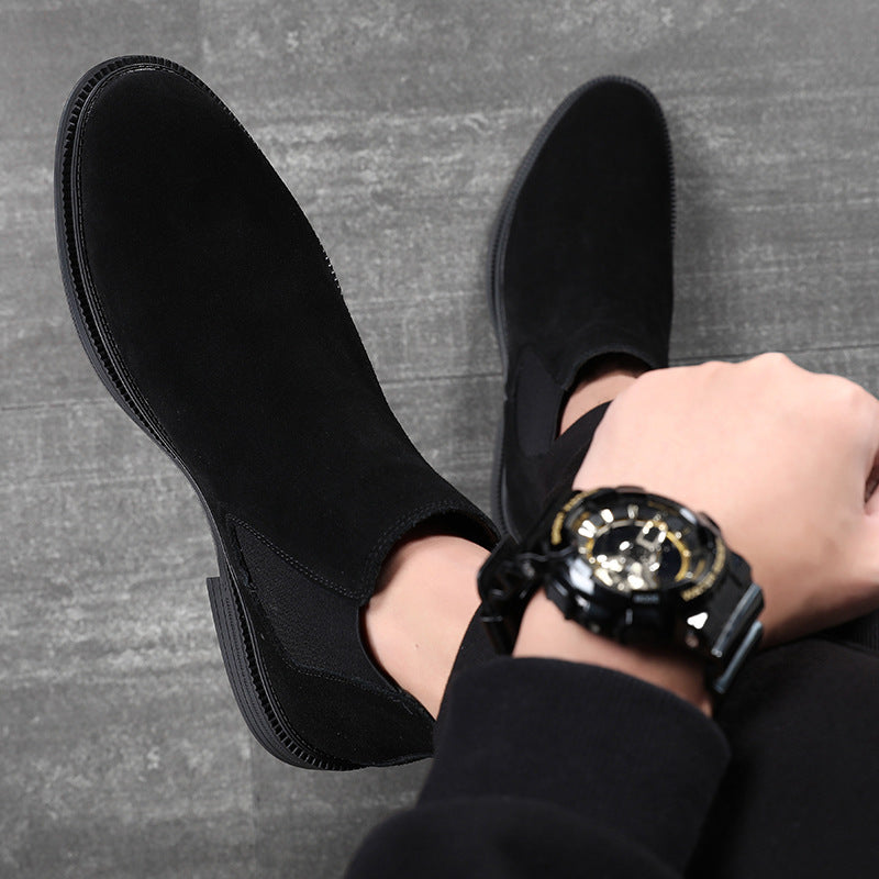 Men's Black Korean Style Martin Fleece-lined Green Boots