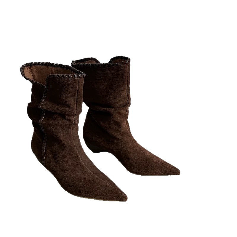 Niche String Tapered Pointed Western Cowboy Pile Style Female Thin Boots
