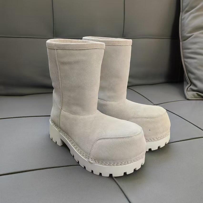 Solid Color Genuine Fur Big Toe Snow Boots