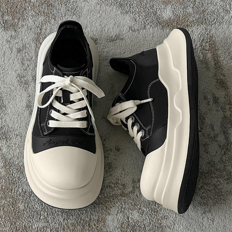 Men's Black White Big Toe Round Niche Sneakers