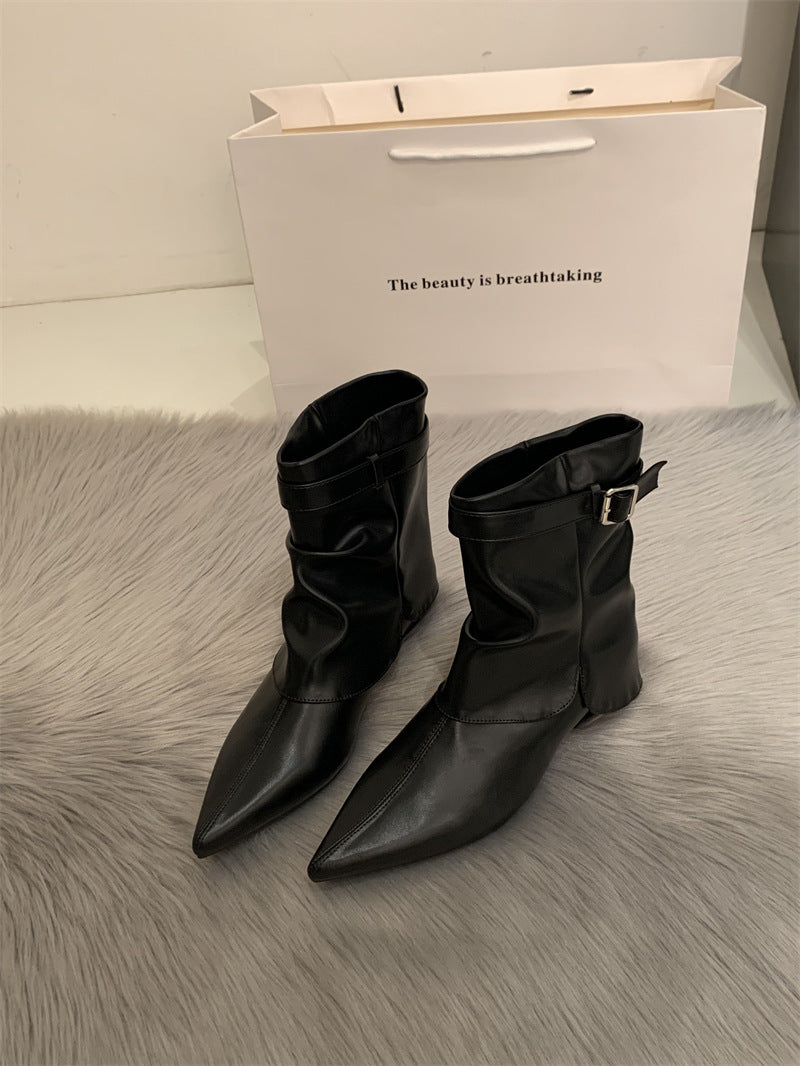 Outer Wear Retro Dignified Sense Of Design Women's Leather Boots