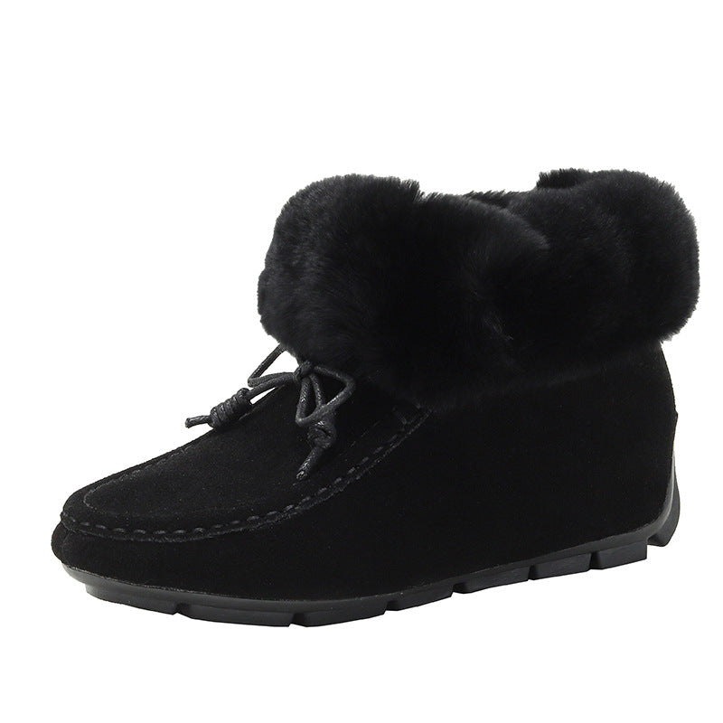 Women's Thermal Cotton Fleece-lined Rabbit Hair Height Snow Boots