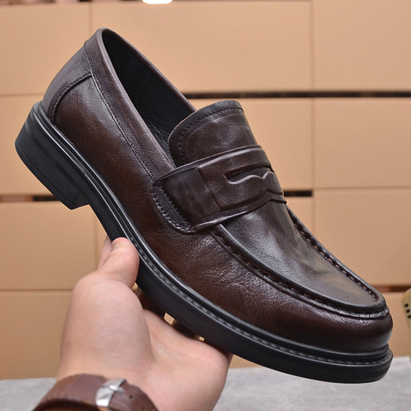 Men's Formal Wear Grip Pattern First Layer Leather Shoes