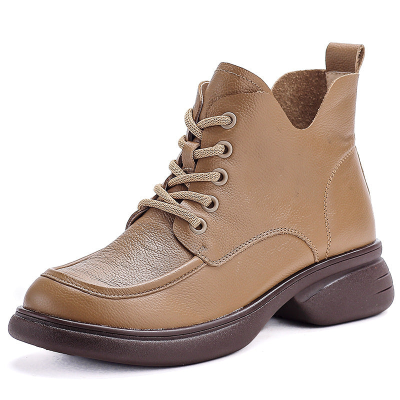 Women's Full Cowhide Autumn Short Fat Feet Martin Boots