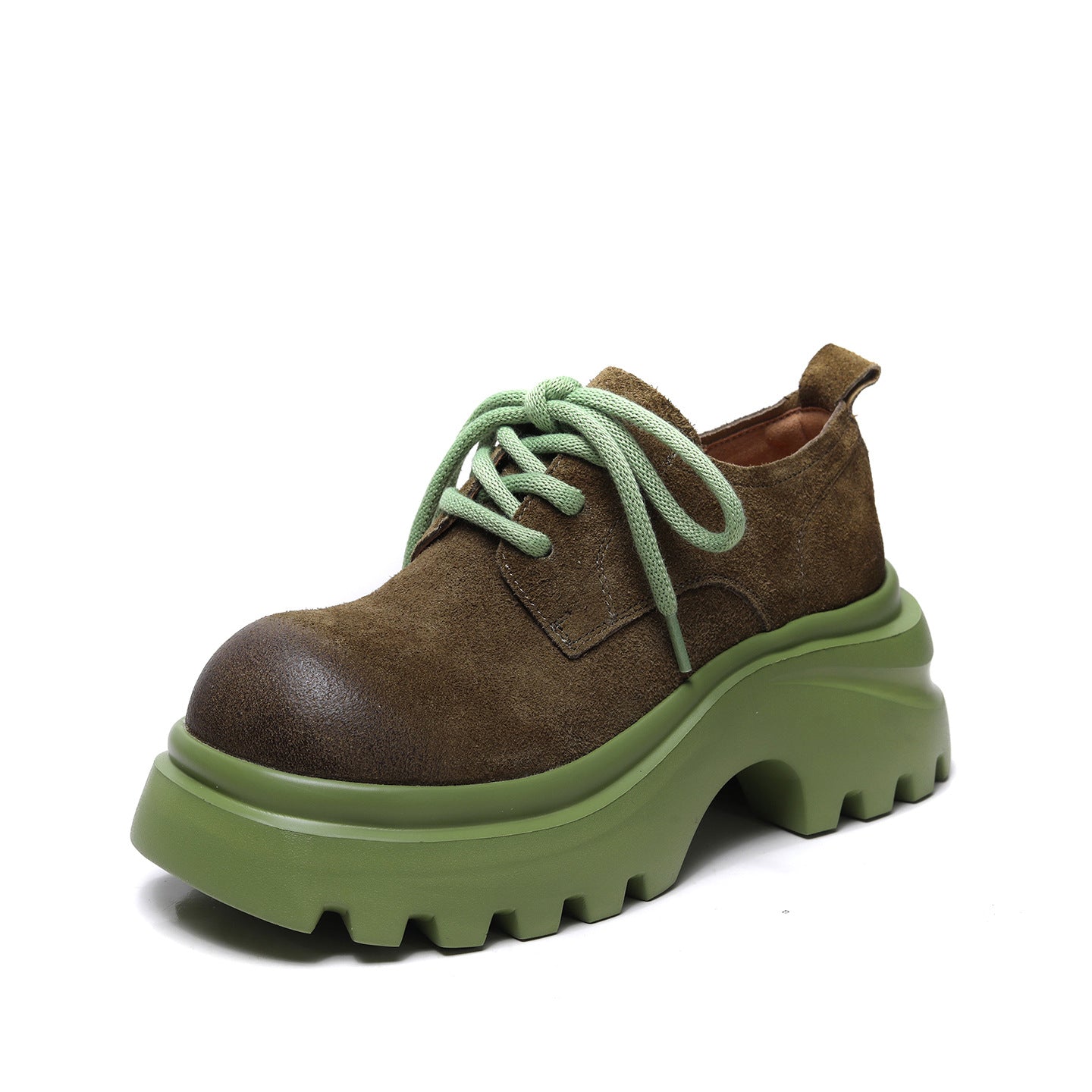 Women's Layer Cowhide Spring Retro Round Head Thick Bottom Women's Casual Shoes