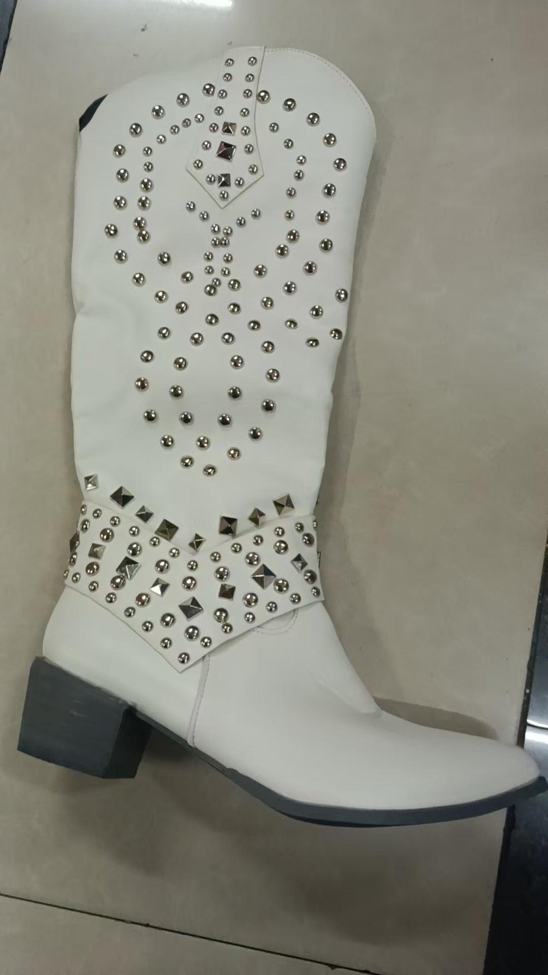 Women's Rivet Thick Mid Plus Size High Women's Leather Boots