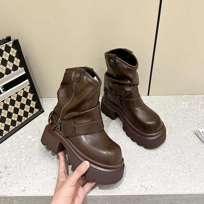 Women's Vintage Martin Height Increasing Insole Thin Short Boots