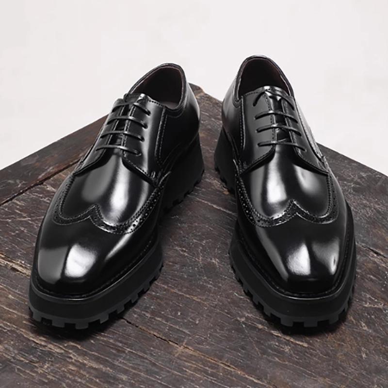 Men's Derby British Style Cowhide Platform Big Head Formal Leather Shoes