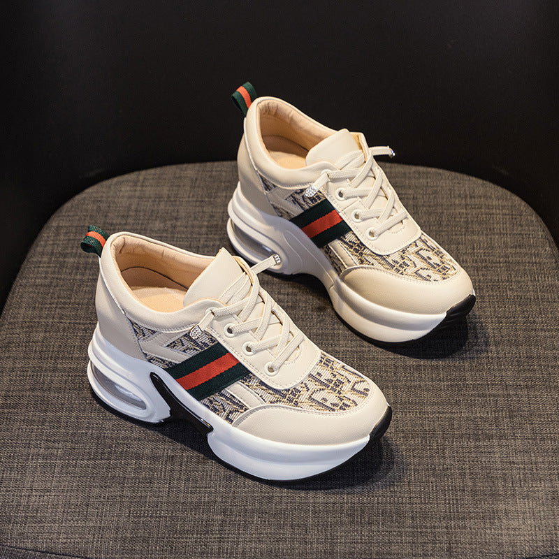 Women's Hidden White Breathable Small Platform Dad Casual Shoes