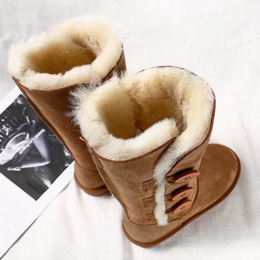 Women's Classic Fur Warm Thickened Wool Button Snow Boots