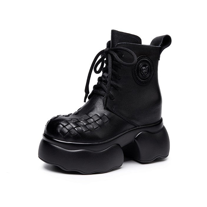 Women's First Layer Cowhide Hight Increasing Martin Boots