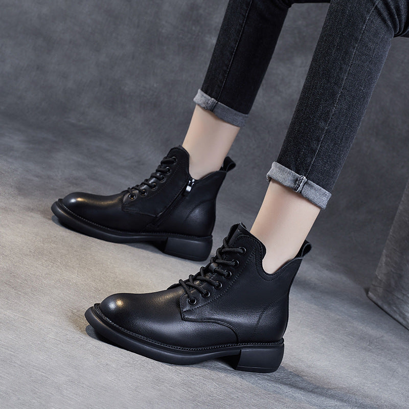 Women's Layer Cowhide V Cut Short Tube Boots