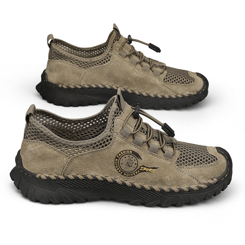 Men's Outdoor Sports Breathable Comfortable Pigskin Mesh Casual Shoes