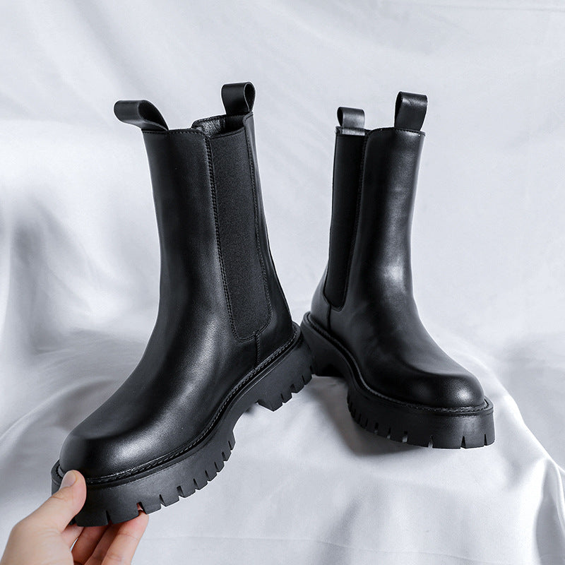 Men's Chelsea Round Toe Black Korean Trend Boots
