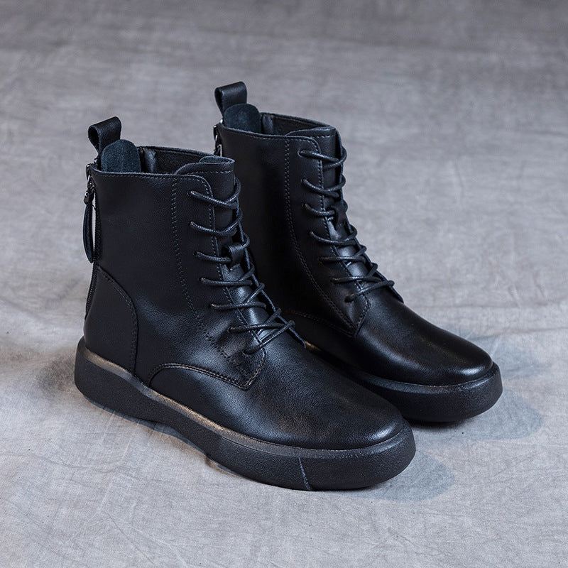 Women's Size Retro Back Double Zipper Flat Ankle Soft Bottom Boots