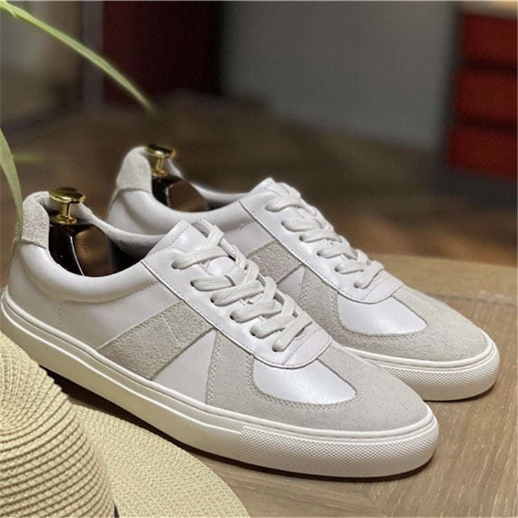 Men's White Lace Up First Layer Cowhide Sneakers
