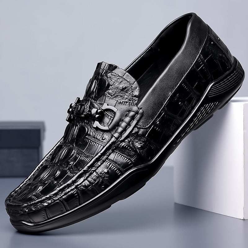 Men's First Layer Cowhide Crocodile Pattern Fashion Casual Shoes