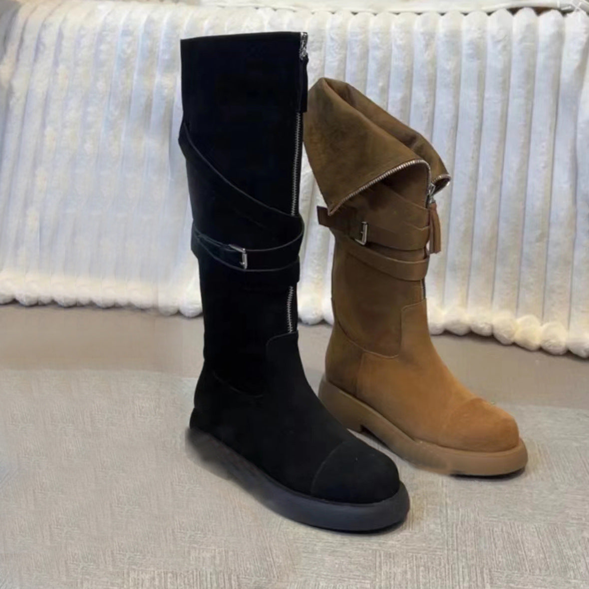 Women's Strap Zipper Belt Buckle Fashion High Boots