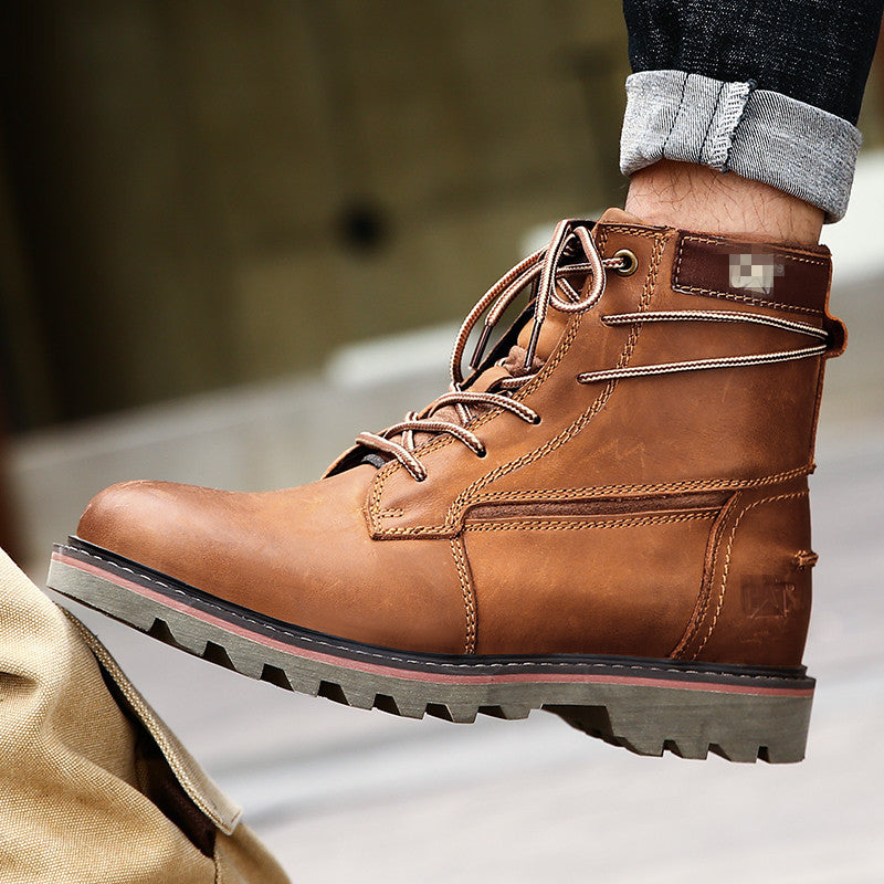 Men's Pier Layer Cowhide Martin British Motorcycle Snow Boots