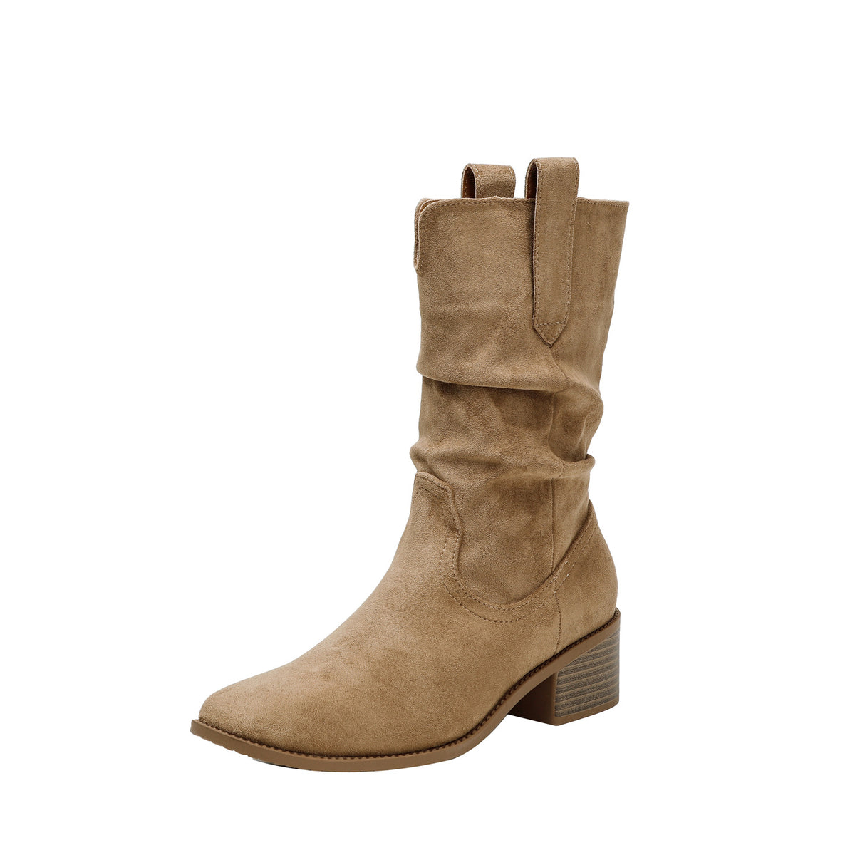 Women's Slimming Western Mid Short Pile Style Women's Leather Boots
