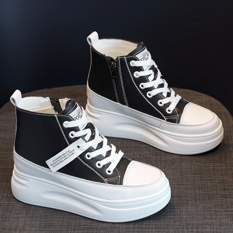 Women's Hidden White Cowhide Platform Muffin Bottom Small Heels