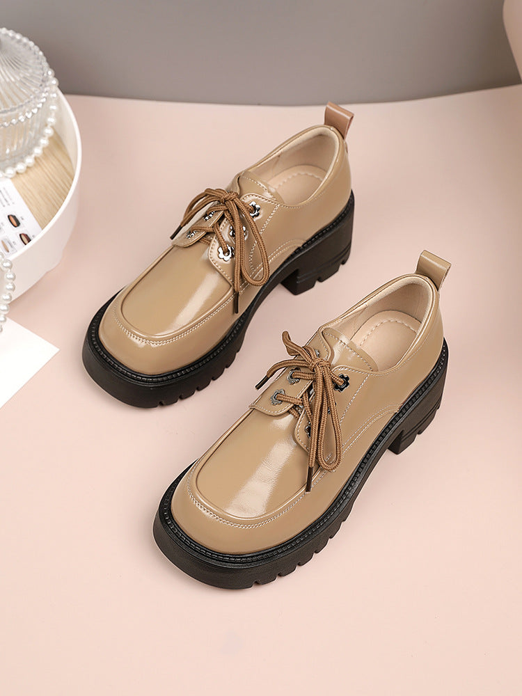 Women's British Muffin Black Platform Retro Large Casual Shoes