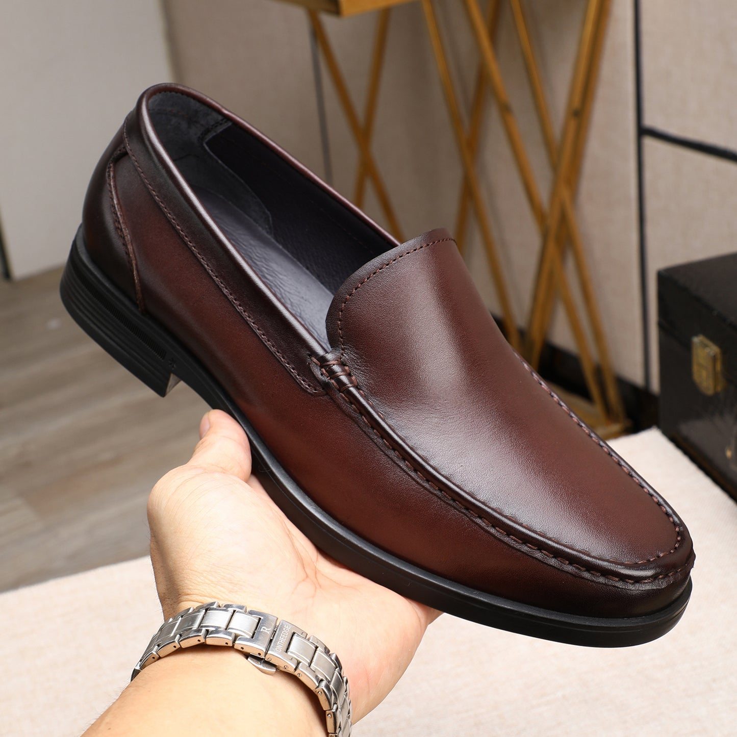 Men's Spring Genuine Slip On Low Comfortable Heels