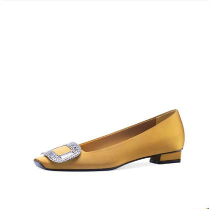 Women's Chunky Square Toe Rhinestone Versatile Single-layer Low-cut Women's Fashion Shoes