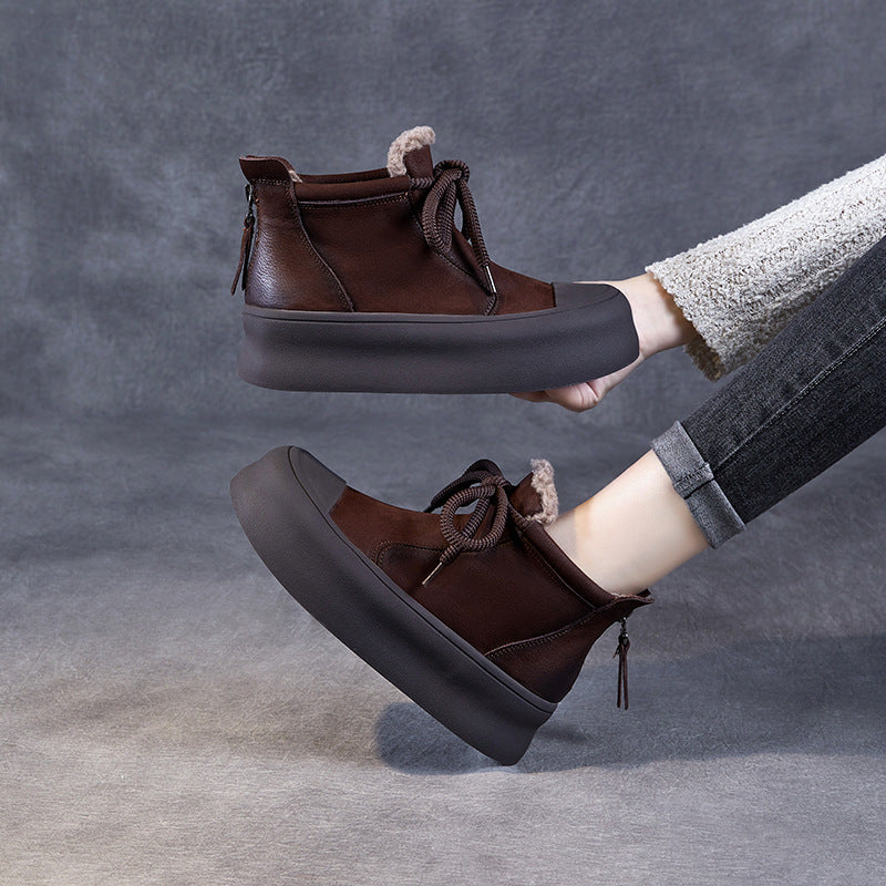 Women's Fleece-lined High Thick Bottom Versatile Handmade Snow Boots