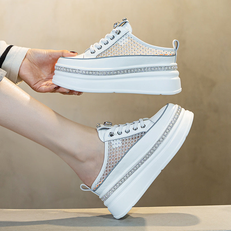 Women's Closed Toe Half Summer Breathable Mesh Small Height Slippers